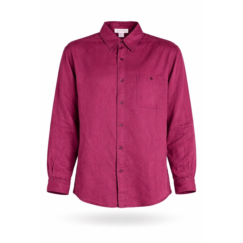 Y2K Bright 100% Silk Button Down Shirt Plum Burgundy Long Sleeve SM Relaxed Fit